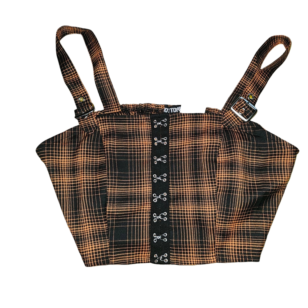 Hot Topic Black and Orange Plaid Tank Top